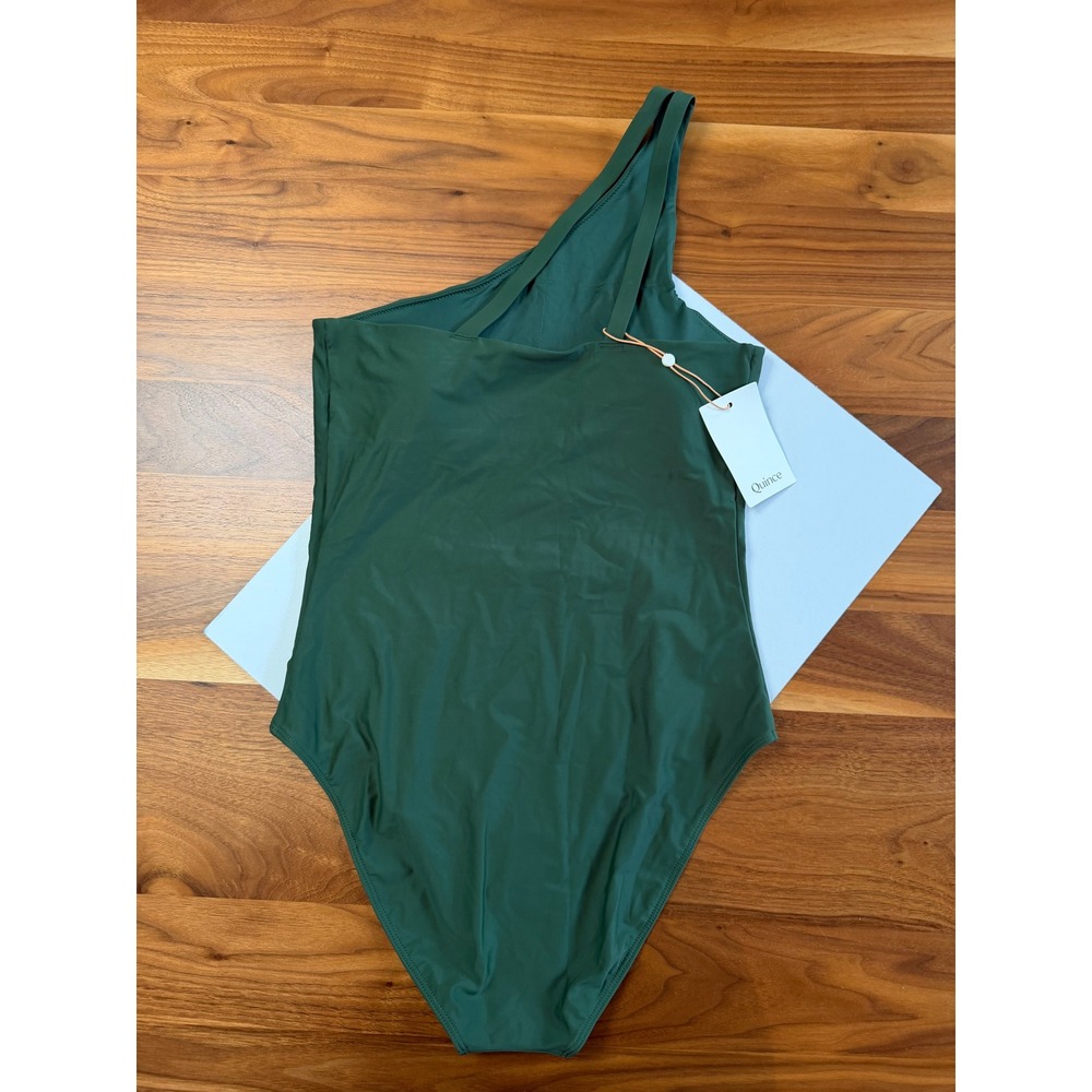New Quince One Shoulder Swimsuit Large Green Asymmetric Recycled Nylon One Piece - Picture 4 of 7